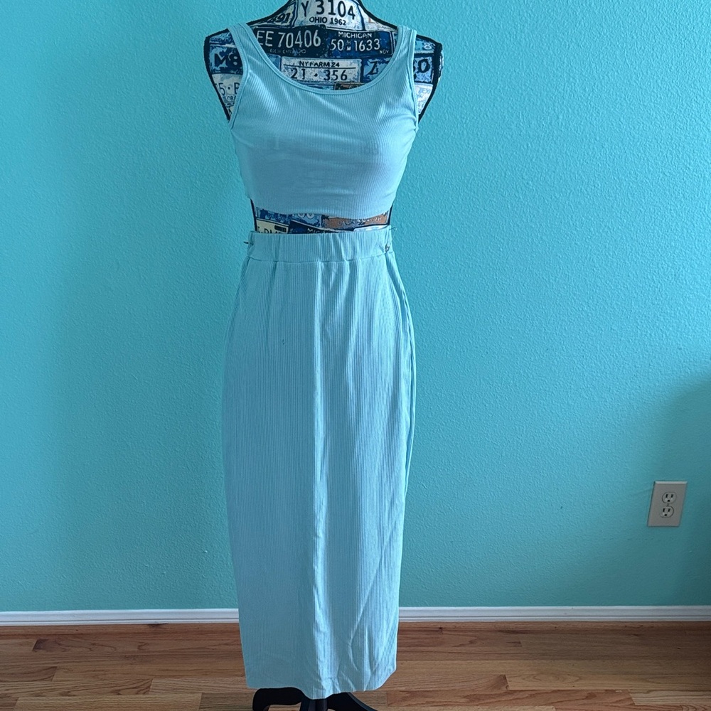 Light Blue Sleeveless Crop top & skirt
